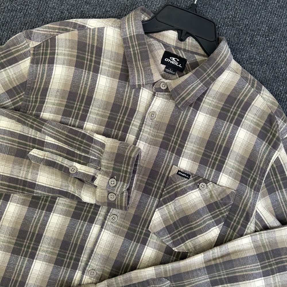 O'Neill Men's L Flannel Shirt Long Sleeve Button Down Gray Purple Plaid Check